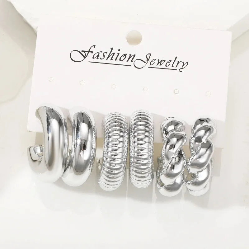 12 Unique and Simple Twisted Metal C-shaped Women's Earring Set, Retro Elegant, Hypoallergenic Earring Jewelry Gift