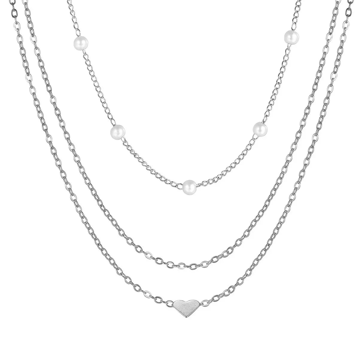 LATS Multilayer Pearl Cross Love Heart Pendant Necklaces for Women Gold Color Fashion Collarbone Neck Chain 2024 Trend Jewelry