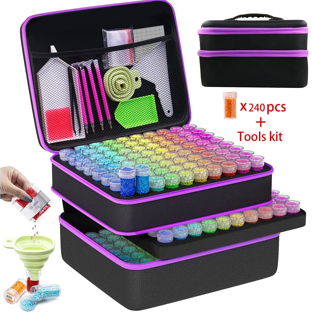 HOMFUN 60/120/240 Grids Diamond Painting Bead Storage Boxes Large Capacity Set With Accessories Mosaic Container Bag Tool Kit