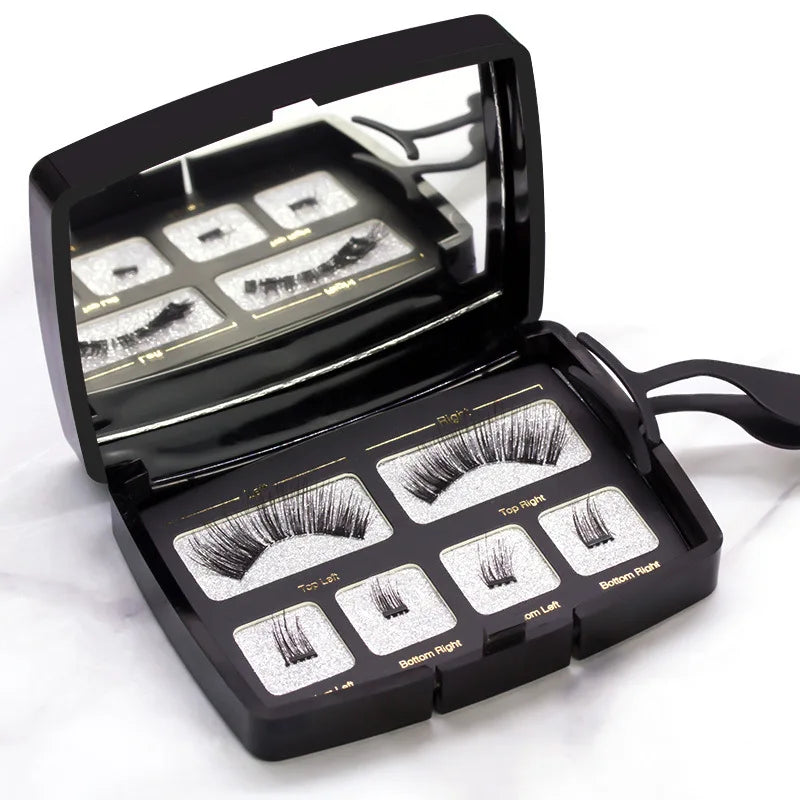 Hot Selling Magnet False Eyelashes Four Small Stork Magnet Eye lashs Acrylic Set with Tweezers Cosmetic Gift for Girl or Women