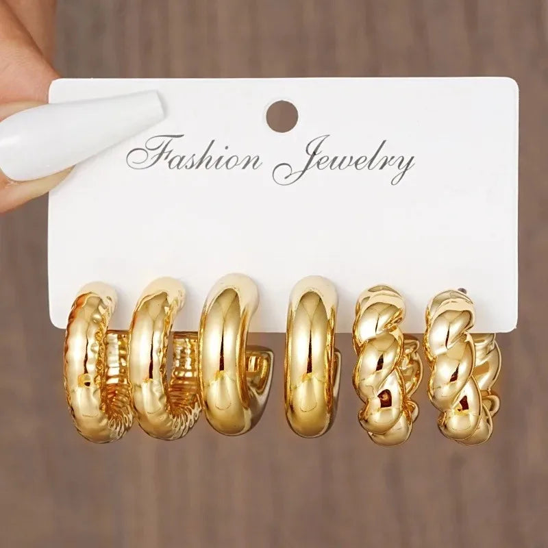 12 Unique and Simple Twisted Metal C-shaped Women's Earring Set, Retro Elegant, Hypoallergenic Earring Jewelry Gift