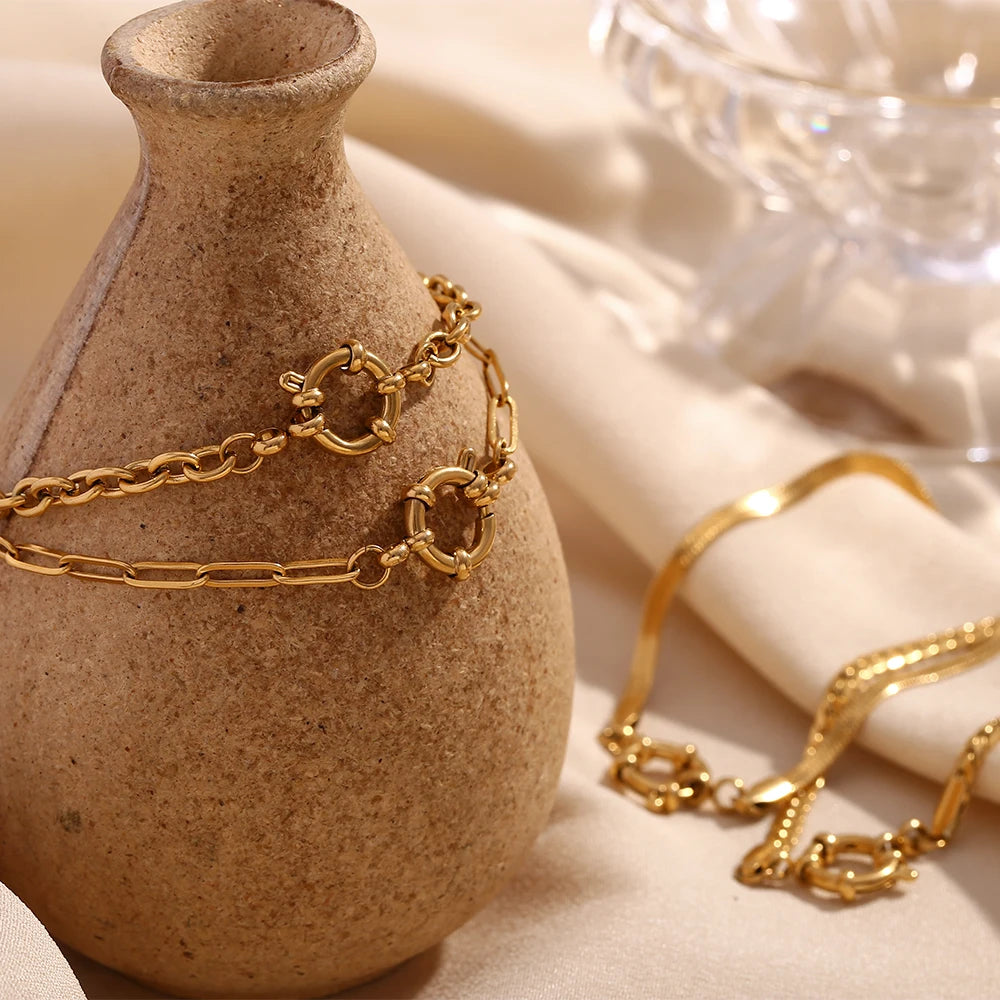E.B.belle Slingshot Buckle Paper Clip Chain Bracelet 18K Gold Plated Women's Hand Bracelets 316L Stainless Steel