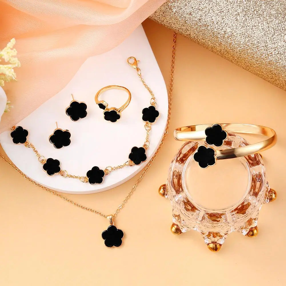 5 Pcs Set Jewelry Stainless Steel Five Leaf Clover 316L Bracelets For Women Elegance French Niche Necklaces Bracelets Earrings