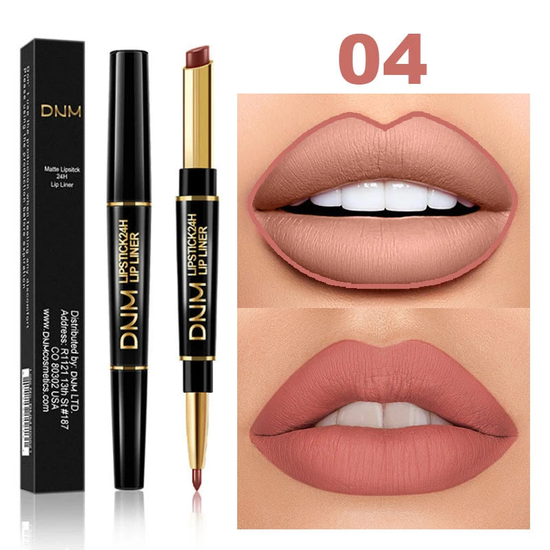 Matte Lipstick Pencil Double Head Lip Liner Pen Red Nude Long Lasting Waterproof Lady Charming Lip Pencil Makeup Tools