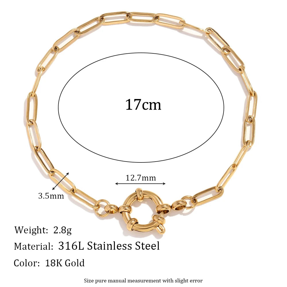 E.B.belle Slingshot Buckle Paper Clip Chain Bracelet 18K Gold Plated Women's Hand Bracelets 316L Stainless Steel
