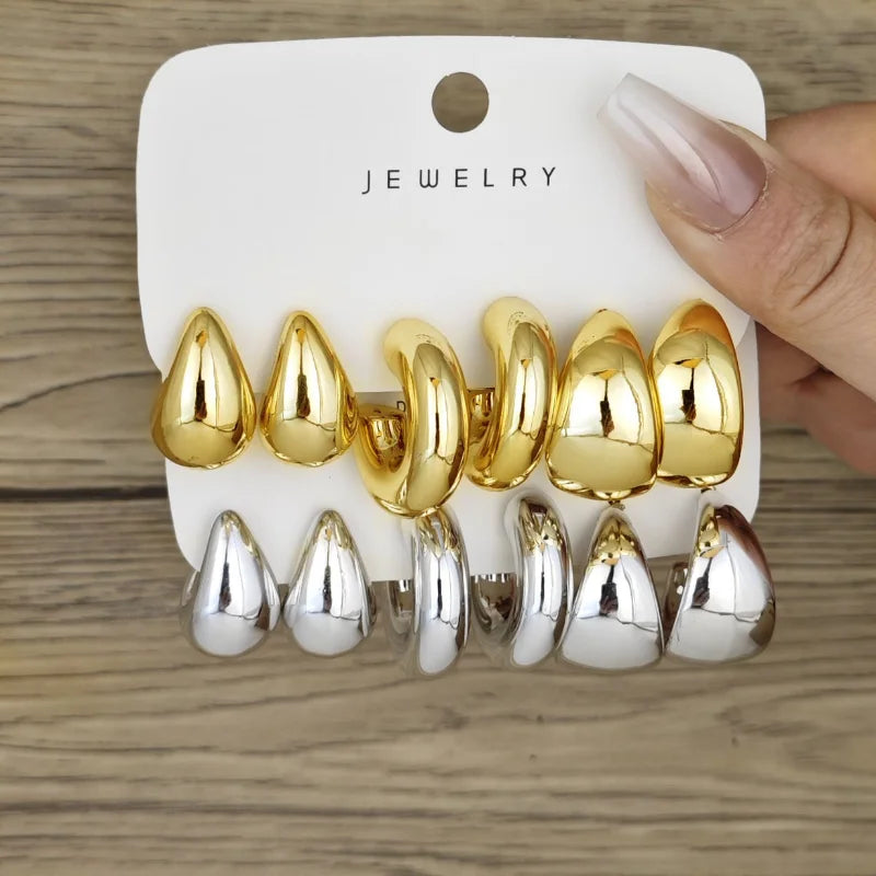 12 Unique and Simple Twisted Metal C-shaped Women's Earring Set, Retro Elegant, Hypoallergenic Earring Jewelry Gift
