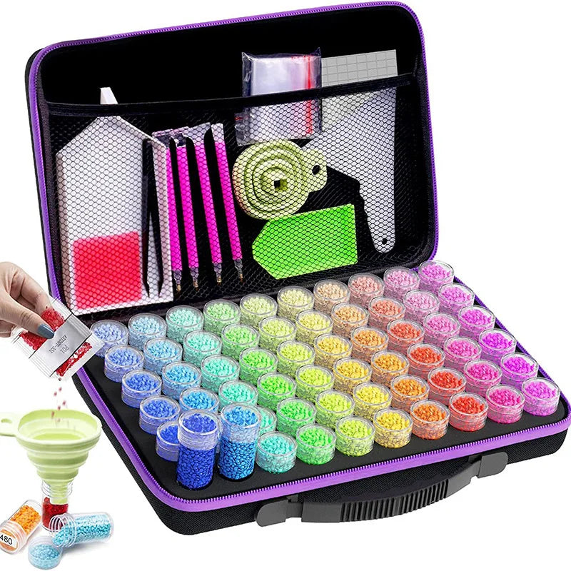 HOMFUN 60/120/240 Grids Diamond Painting Bead Storage Boxes Large Capacity Set With Accessories Mosaic Container Bag Tool Kit