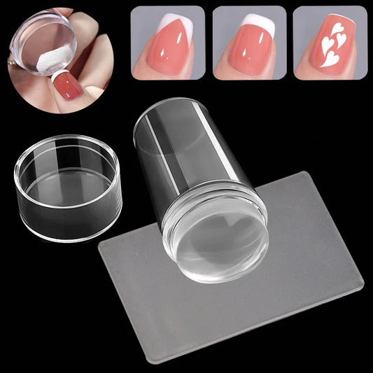 Nail Stamping Plates Pure Clear Jelly Nails Art Stamper Scraper Set Print Silicone Marshmallow Design Manicure Accessories Tool