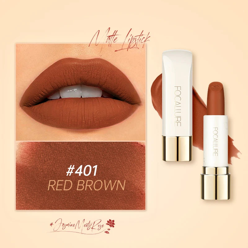 FOCALLURE Natural Matte Lipstick Waterproof Smooth Moisturizing Lip Balm Lightweight Lip Glaze Makeup Cosmetics