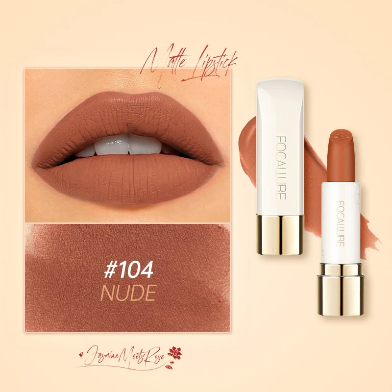FOCALLURE Natural Matte Lipstick Waterproof Smooth Moisturizing Lip Balm Lightweight Lip Glaze Makeup Cosmetics