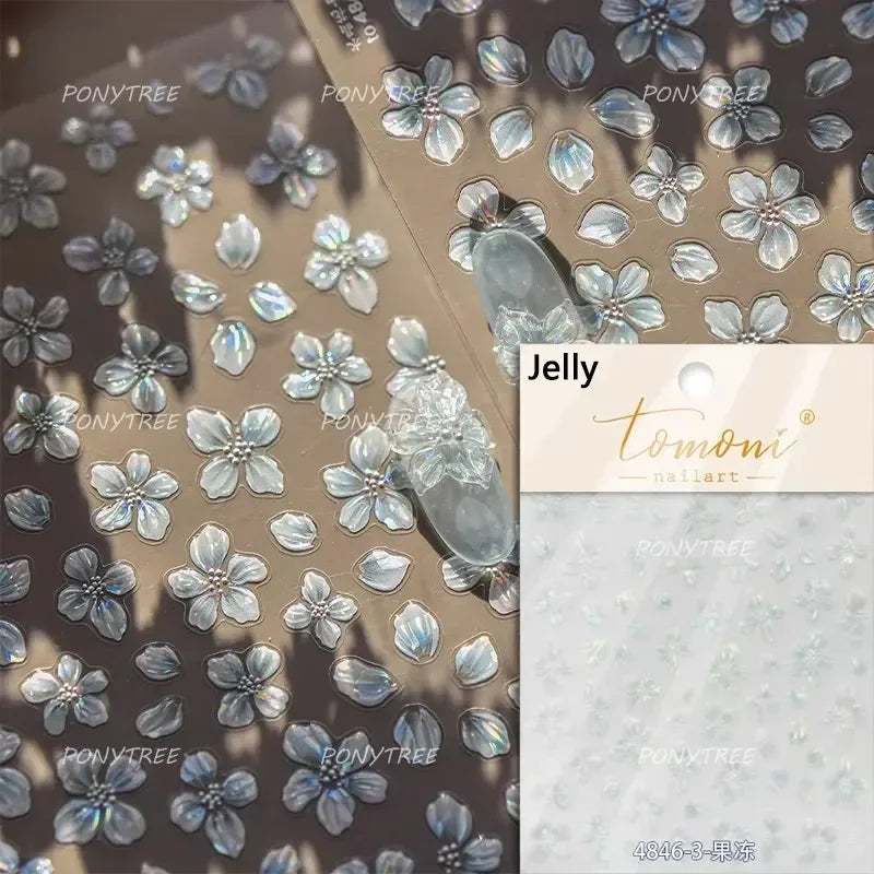 Jelly Colorful Lily Petals Flowers Gradient Halo Dyeing Delicate Shiny Dressy Rhinestone Spring Nail Art Stickers Manicure Decal