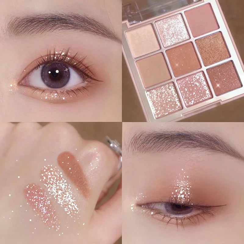 DIKALU 9 Color Eyeshadow Tray Pearl Glitter New Milky Tea Nine Grid Eyeshadow Eye Makeup