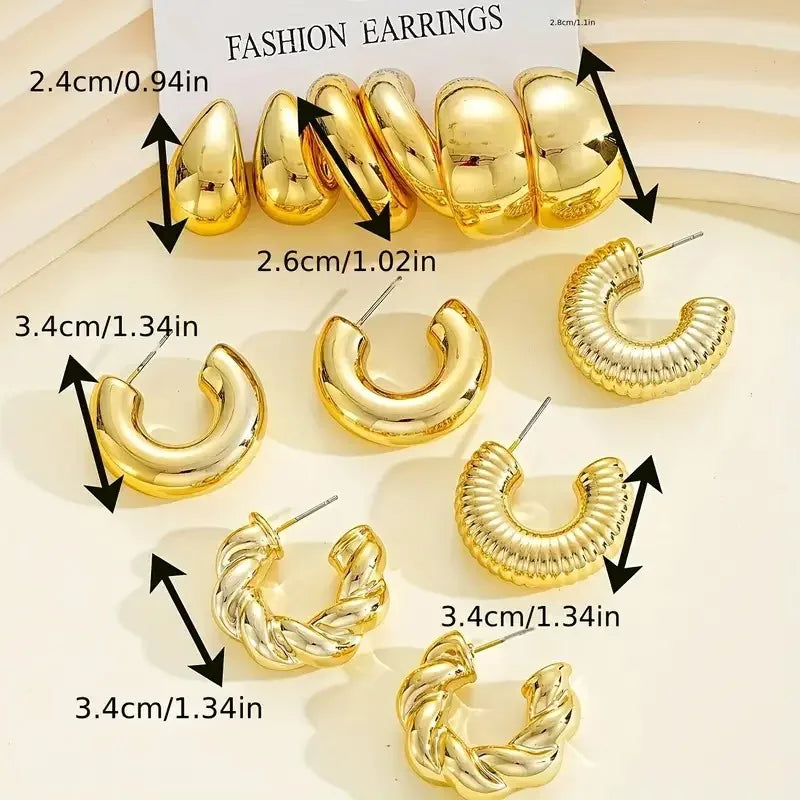 12 Unique and Simple Twisted Metal C-shaped Women's Earring Set, Retro Elegant, Hypoallergenic Earring Jewelry Gift