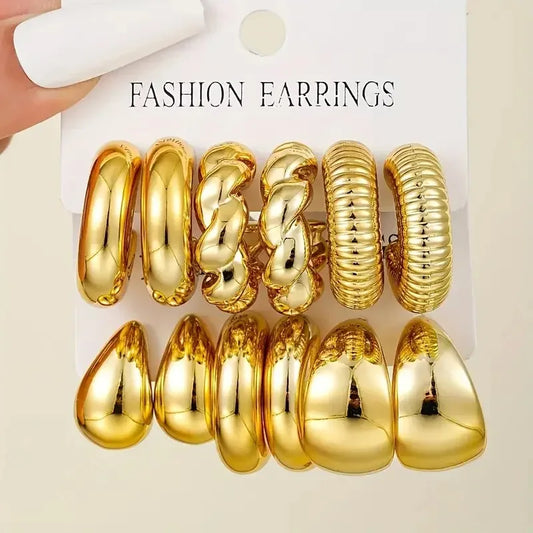 12 Unique and Simple Twisted Metal C-shaped Women's Earring Set, Retro Elegant, Hypoallergenic Earring Jewelry Gift