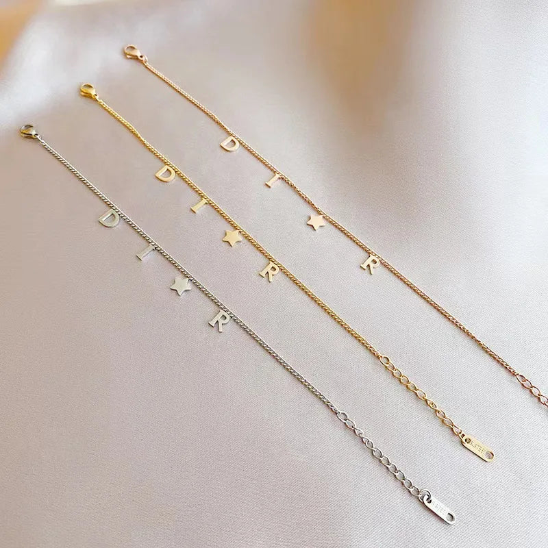 Korea New Fashion Letter Star Pendant Bracelet Woman Simple Vintage Stainless Steel Bracelet Luxury Jewelry Accessories Gifts
