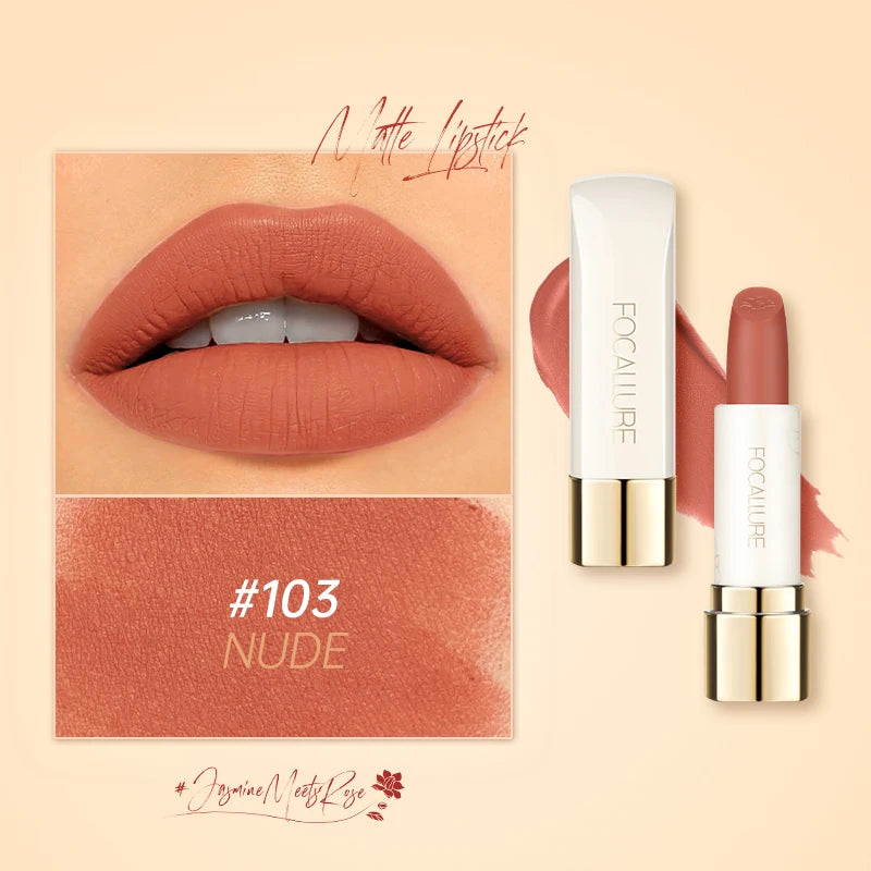 FOCALLURE Natural Matte Lipstick Waterproof Smooth Moisturizing Lip Balm Lightweight Lip Glaze Makeup Cosmetics