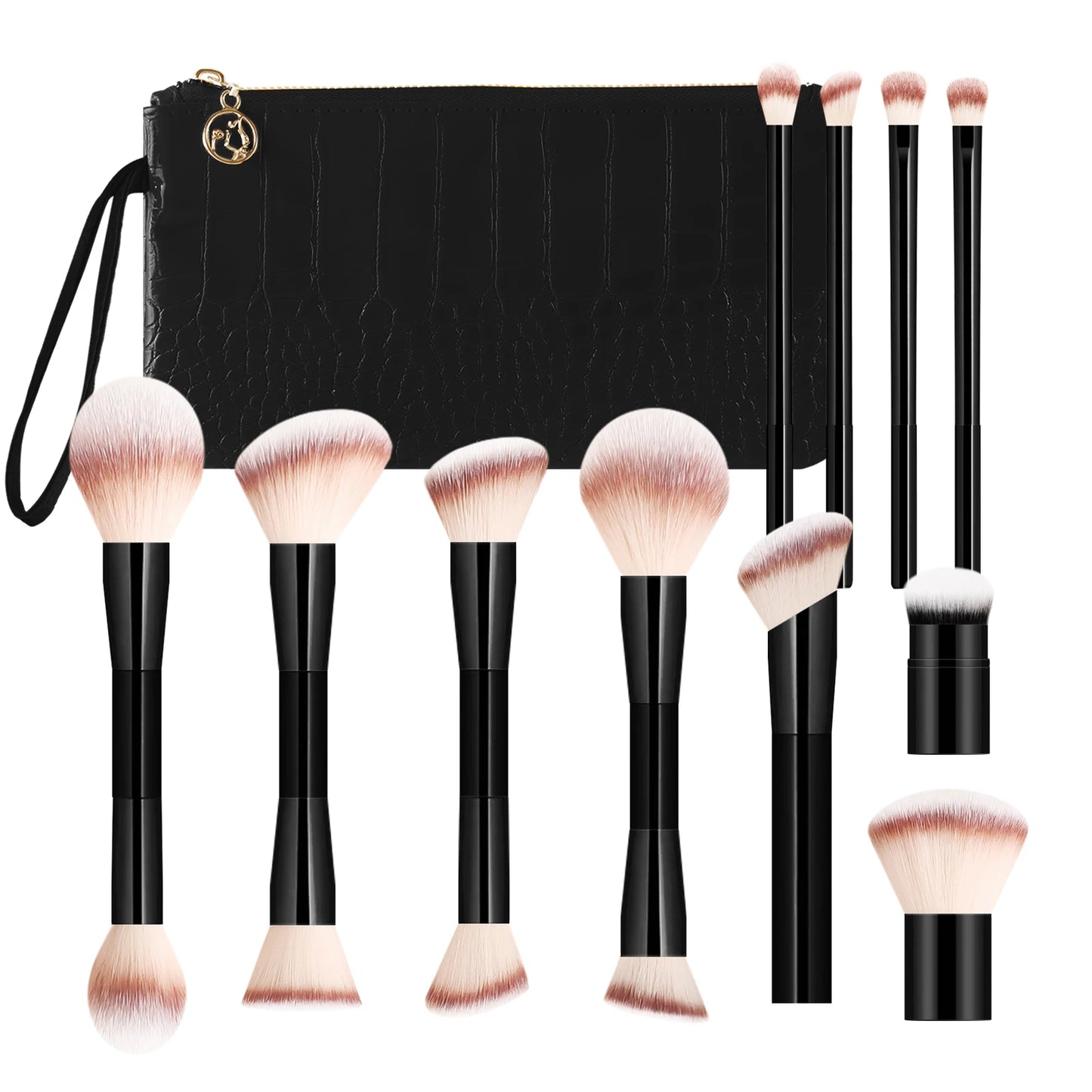 12Pcs Makeup Brush Kit with Crocodile Pattern Storage Bag - Foundation Loose Powder Eyeshadow Brushes for Cosmetic Tools