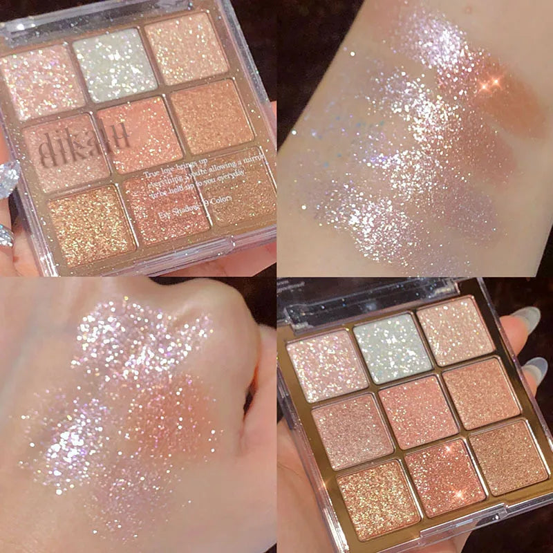 DIKALU 9 Color Eyeshadow Tray Pearl Glitter New Milky Tea Nine Grid Eyeshadow Eye Makeup