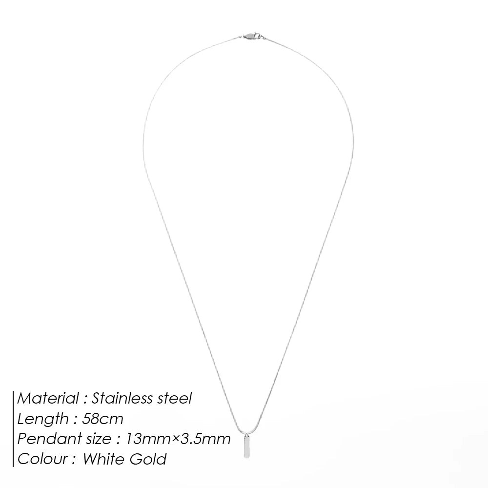 eManco Square Pendant Necklace Simple fashion new  White Gold Stainless steel Collarbone chain does not lose color Wholesale