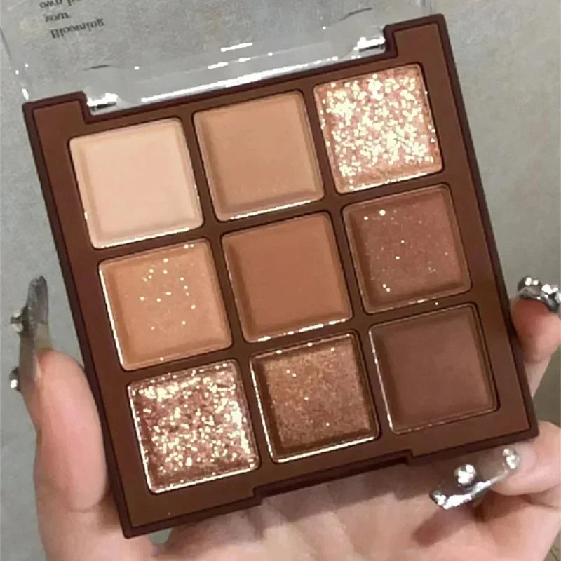 9 Colors Chocolate Eye Shadow Palette Pearly Matte Earth Color Eyeshadow Pallete Shiny Sequins Eye Pigments Lasting Makeup