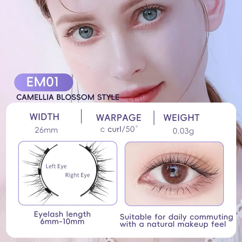 4pcs/1pair New 3 Magnetic False Eyelashes Easy To Wear Natural Soft Quantum Magnet Eye Makeup Tool  With Applicater Glue Free