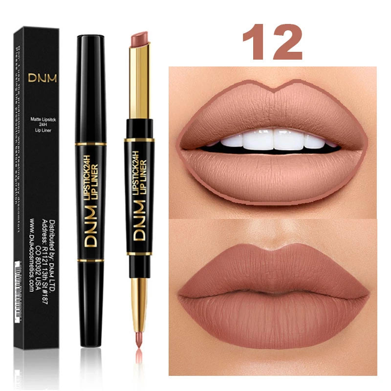 Matte Lipstick Pencil Double Head Lip Liner Pen Red Nude Long Lasting Waterproof Lady Charming Lip Pencil Makeup Tools