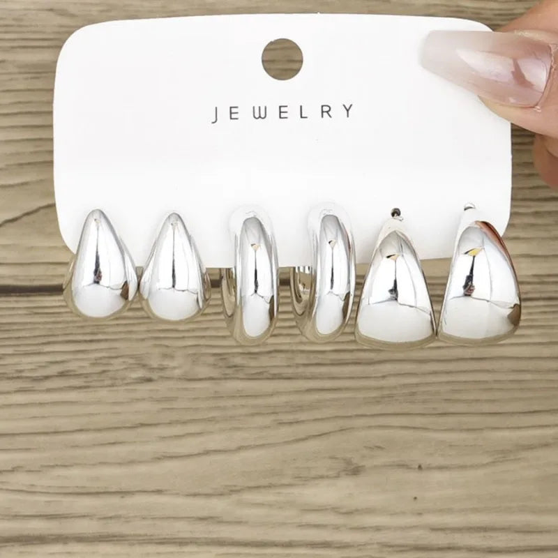 12 Unique and Simple Twisted Metal C-shaped Women's Earring Set, Retro Elegant, Hypoallergenic Earring Jewelry Gift