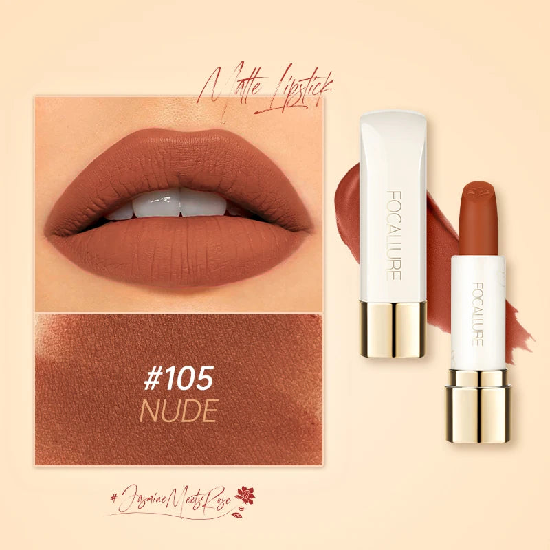 FOCALLURE Natural Matte Lipstick Waterproof Smooth Moisturizing Lip Balm Lightweight Lip Glaze Makeup Cosmetics