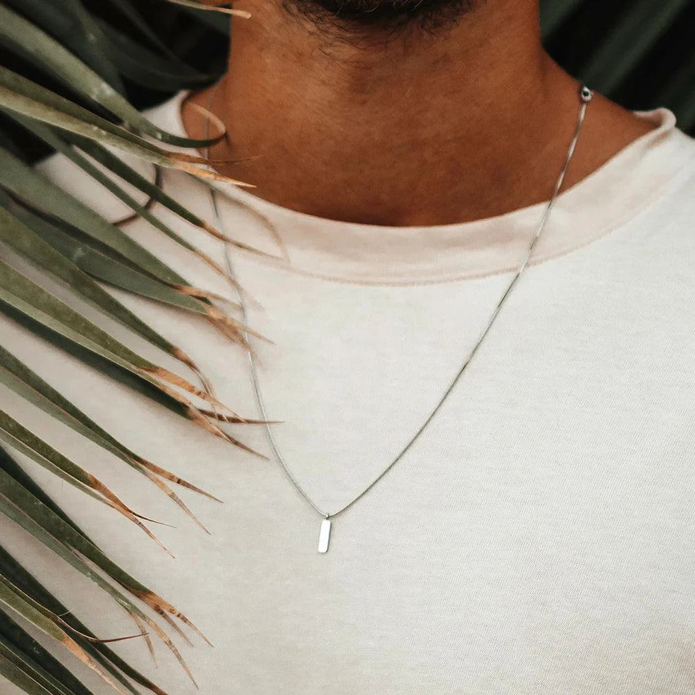 eManco Square Pendant Necklace Simple fashion new  White Gold Stainless steel Collarbone chain does not lose color Wholesale