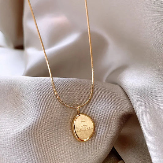 Gold Color Irregular English Letter Necklace for Women Men Stainless Steel Round Plaque Collar Chain Necklace Jewelry Gifts