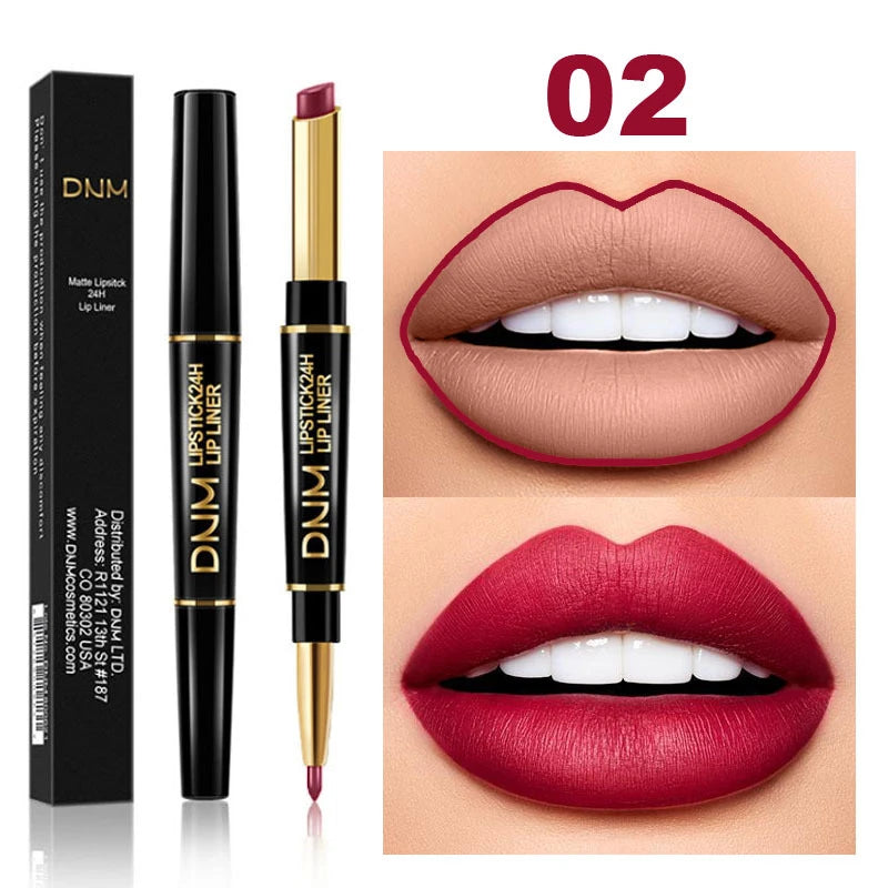 Matte Lipstick Pencil Double Head Lip Liner Pen Red Nude Long Lasting Waterproof Lady Charming Lip Pencil Makeup Tools