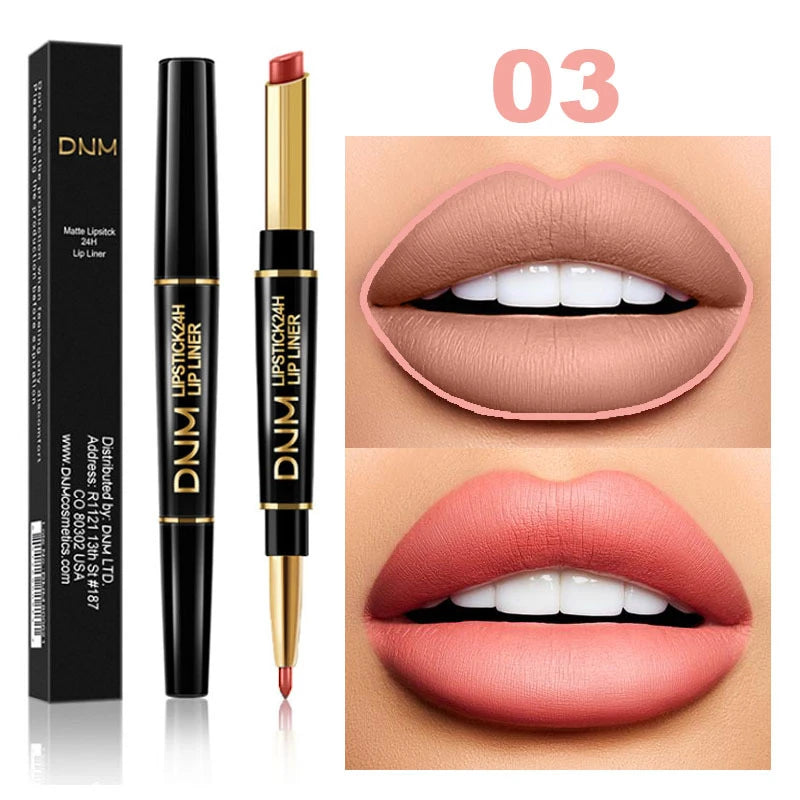 Matte Lipstick Pencil Double Head Lip Liner Pen Red Nude Long Lasting Waterproof Lady Charming Lip Pencil Makeup Tools
