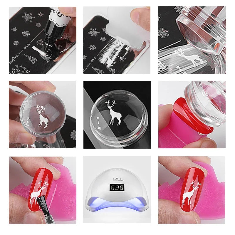 Nail Stamping Plates Pure Clear Jelly Nails Art Stamper Scraper Set Print Silicone Marshmallow Design Manicure Accessories Tool