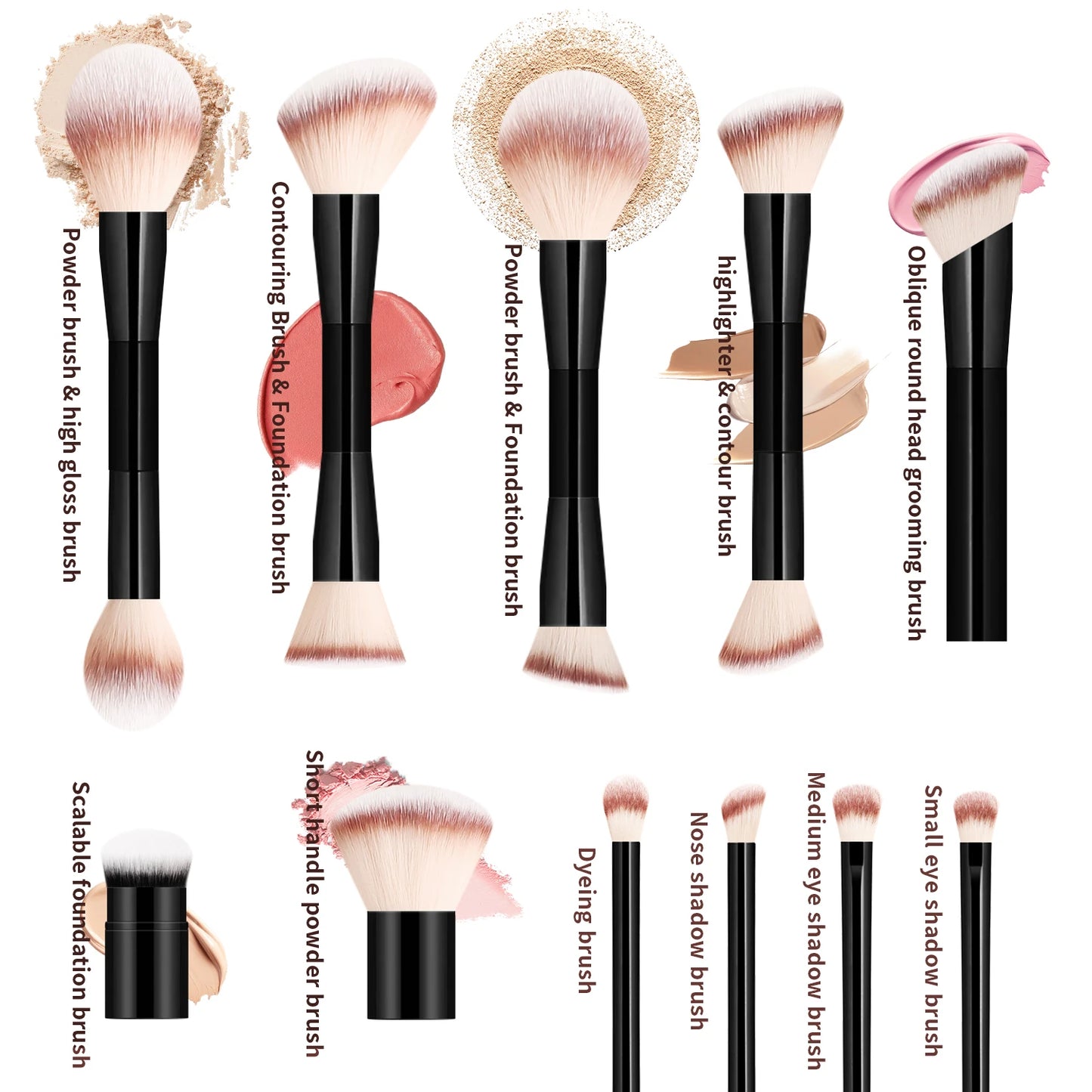 12Pcs Makeup Brush Kit with Crocodile Pattern Storage Bag - Foundation Loose Powder Eyeshadow Brushes for Cosmetic Tools