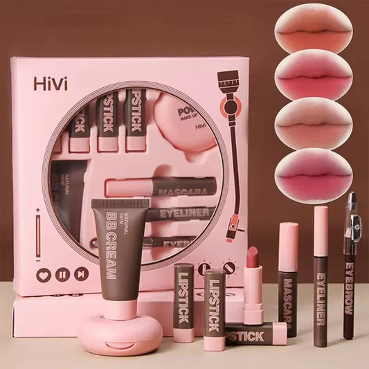 9piece Makeup Gift Box Powder Glue Record Limited Lipstick Powder Makeup box set Valentine's Day gift for your wife Cosmetic Kit