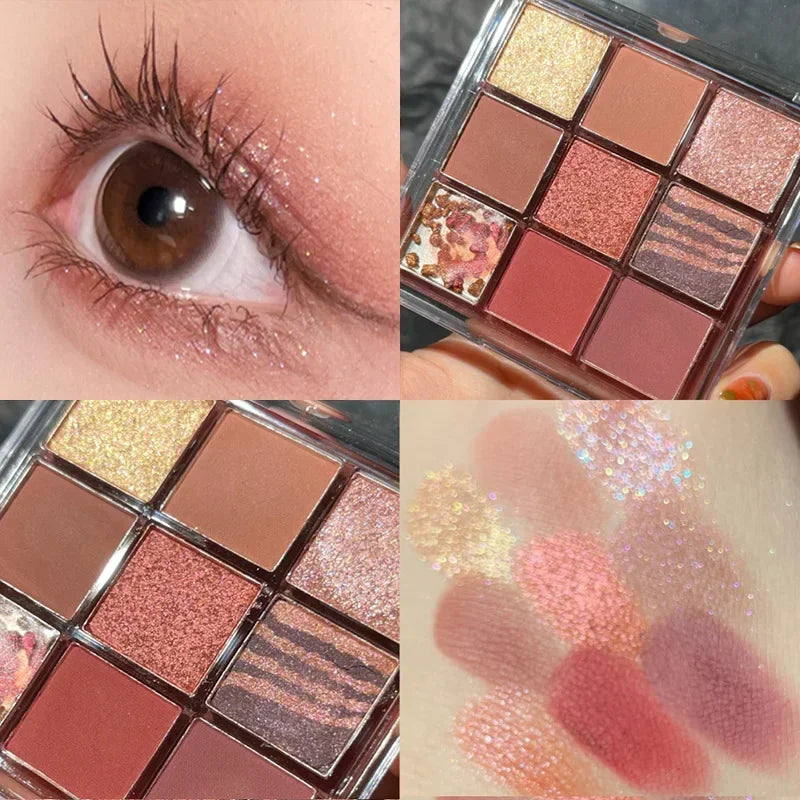 9 Colors Chocolate Eye Shadow Palette Pearly Matte Earth Color Eyeshadow Pallete Shiny Sequins Eye Pigments Lasting Makeup