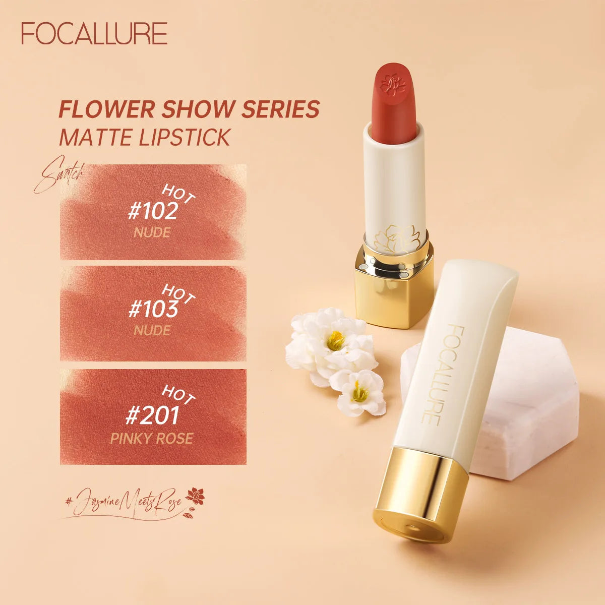 FOCALLURE Natural Matte Lipstick Waterproof Smooth Moisturizing Lip Balm Lightweight Lip Glaze Makeup Cosmetics