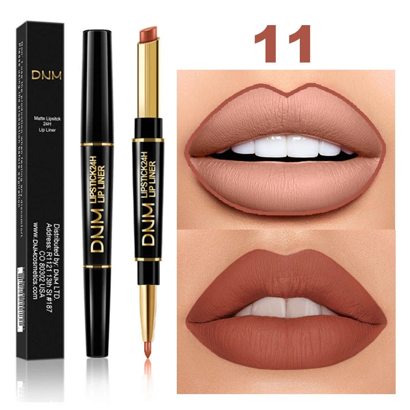 Matte Lipstick Pencil Double Head Lip Liner Pen Red Nude Long Lasting Waterproof Lady Charming Lip Pencil Makeup Tools