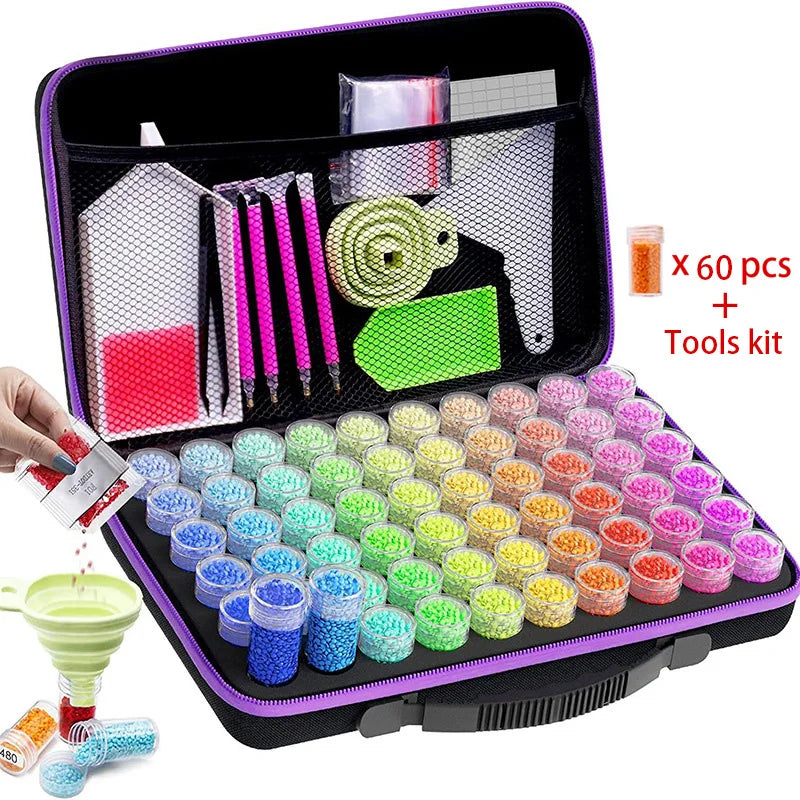 HOMFUN 60/120/240 Grids Diamond Painting Bead Storage Boxes Large Capacity Set With Accessories Mosaic Container Bag Tool Kit
