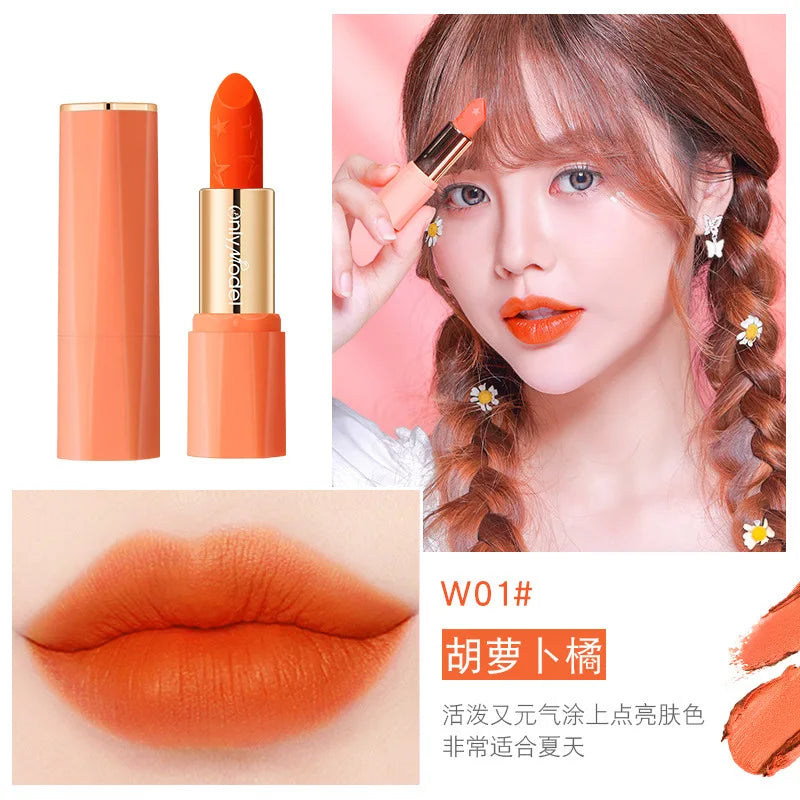 Velvet Orange Lipstick Waterproof Lasting Matte Resistant Stick Brighten Skin  Lip Tint Sexy Glaze Korean Cosmetics