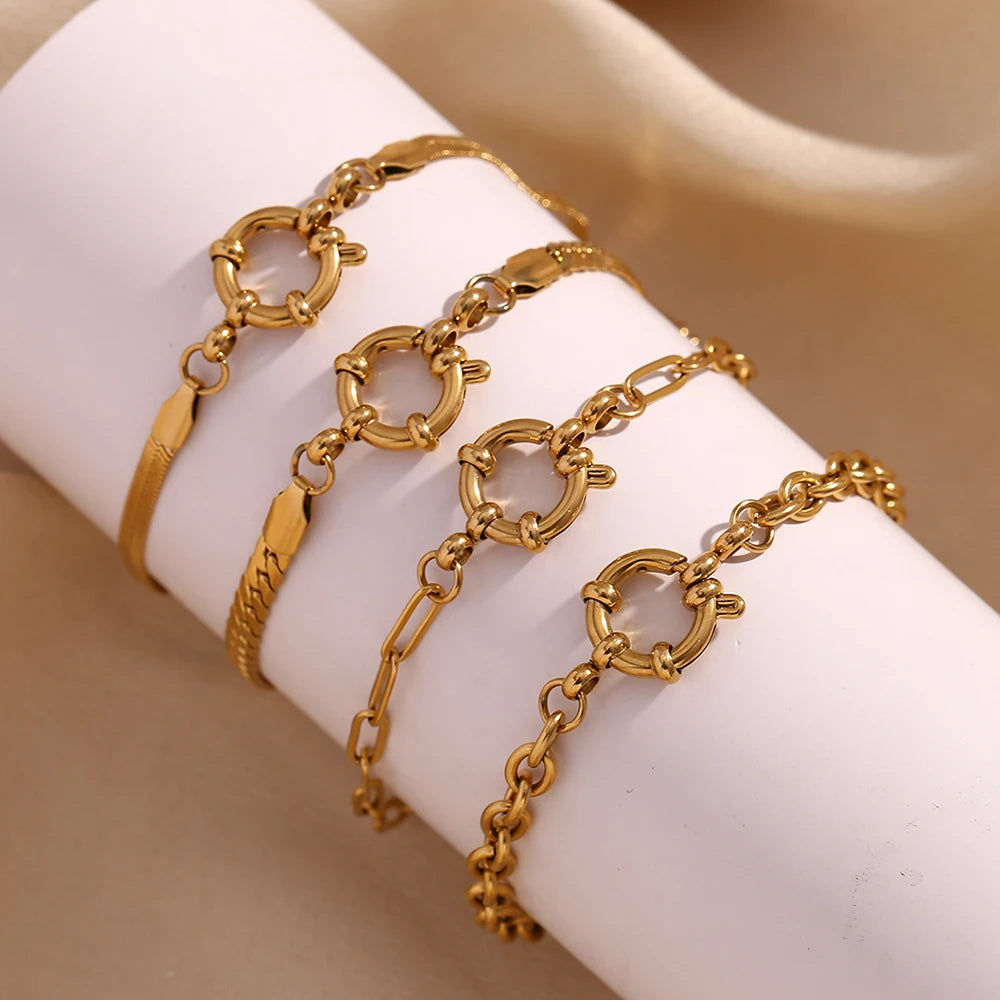 E.B.belle Slingshot Buckle Paper Clip Chain Bracelet 18K Gold Plated Women's Hand Bracelets 316L Stainless Steel