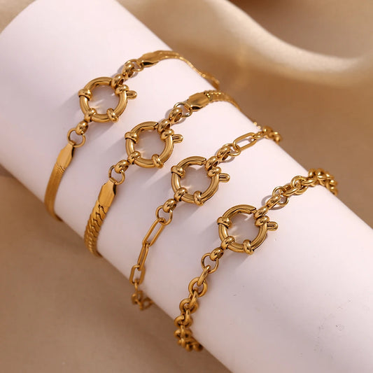 E.B.belle Slingshot Buckle Paper Clip Chain Bracelet 18K Gold Plated Women's Hand Bracelets 316L Stainless Steel