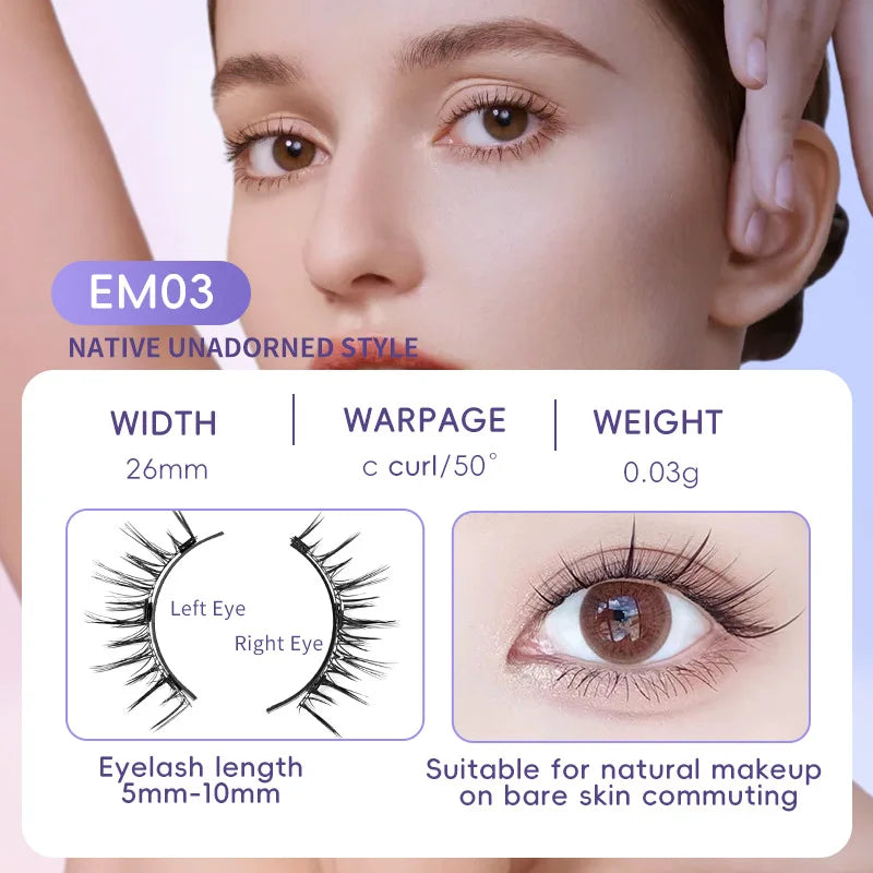 4pcs/1pair New 3 Magnetic False Eyelashes Easy To Wear Natural Soft Quantum Magnet Eye Makeup Tool  With Applicater Glue Free