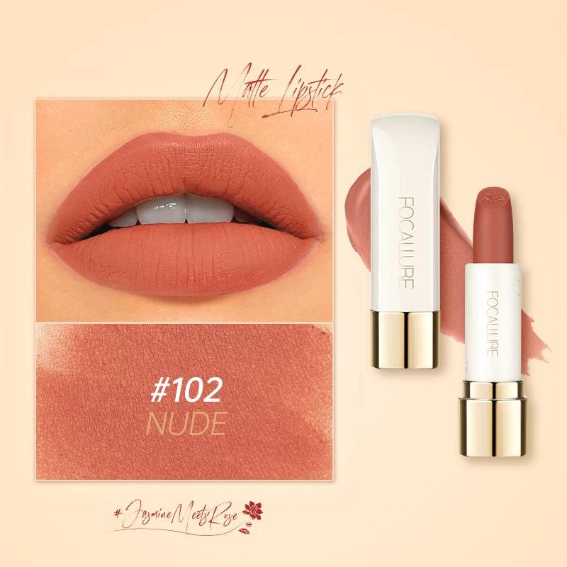 FOCALLURE Natural Matte Lipstick Waterproof Smooth Moisturizing Lip Balm Lightweight Lip Glaze Makeup Cosmetics
