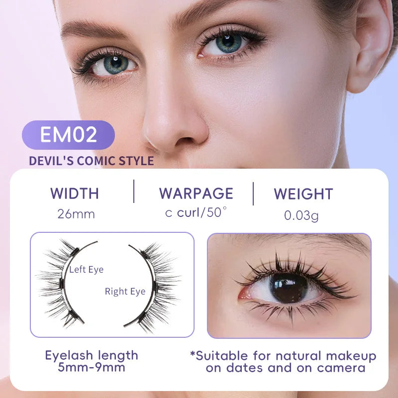 4pcs/1pair New 3 Magnetic False Eyelashes Easy To Wear Natural Soft Quantum Magnet Eye Makeup Tool  With Applicater Glue Free
