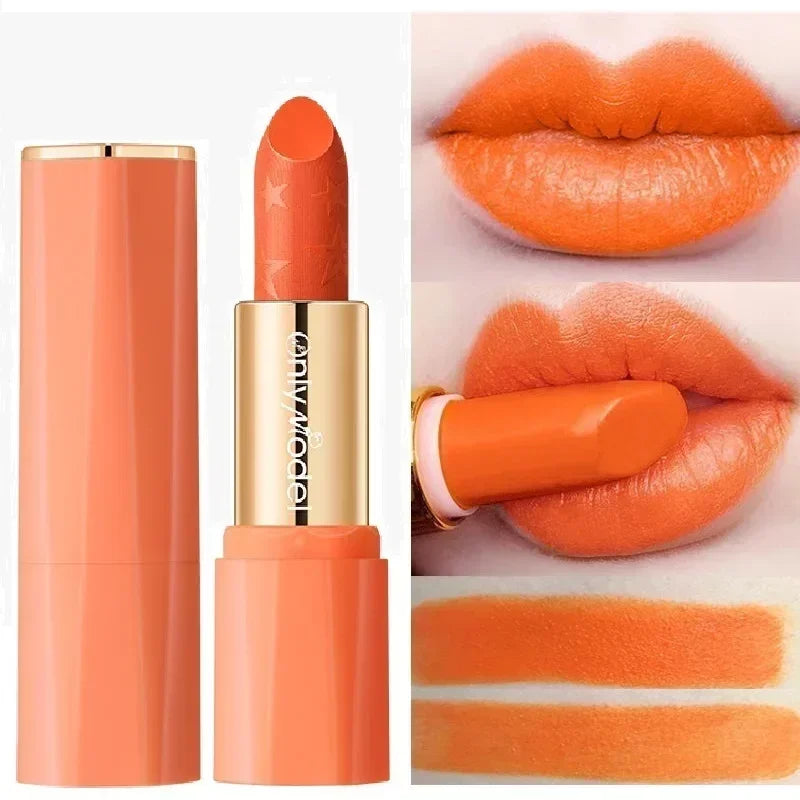 Velvet Orange Lipstick Waterproof Lasting Matte Resistant Stick Brighten Skin  Lip Tint Sexy Glaze Korean Cosmetics