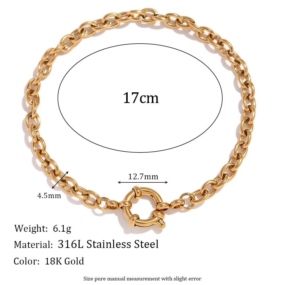 E.B.belle Slingshot Buckle Paper Clip Chain Bracelet 18K Gold Plated Women's Hand Bracelets 316L Stainless Steel
