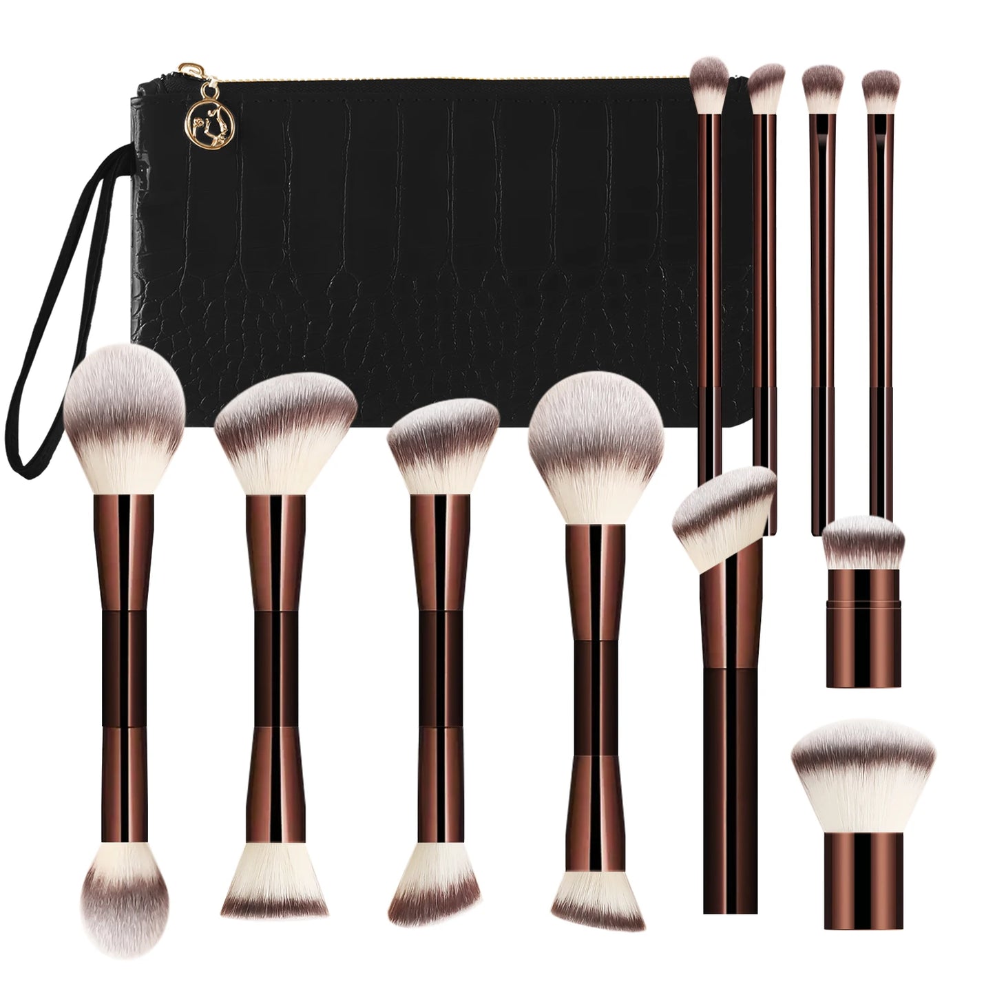 12Pcs Makeup Brush Kit with Crocodile Pattern Storage Bag - Foundation Loose Powder Eyeshadow Brushes for Cosmetic Tools